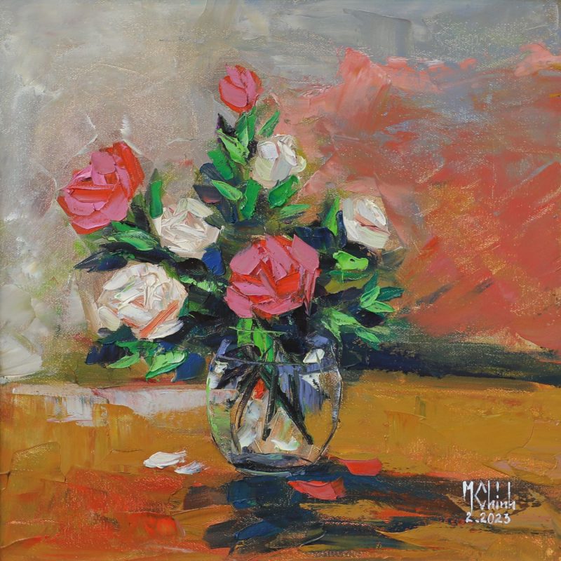 Autumn Roses - Vietnamese Oil Paintings by Artist Minh Chinh