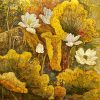 Autumn's Lotus - Vietnamese Lacquer Painting by Artist Do Khai