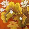 White Lotus Blossom II Vietnamese Lacquer Painting by Artist Do Khai