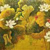 White Lotus Blossom IV Vietnamese Lacquer Painting by Artist Do Khai