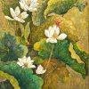 Pond of White Lotuses IX Vietnamese Lacquer Painting by Artist Do Khai