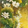 Pond of White Lotuses VIII Vietnamese Lacquer Painting by Artist Do Khai