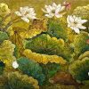 Pond of White Lotuses XI Vietnamese Lacquer Painting by Artist Do Khai