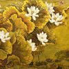 Pond of White Lotuses XII Vietnamese Lacquer Painting by Artist Do Khai