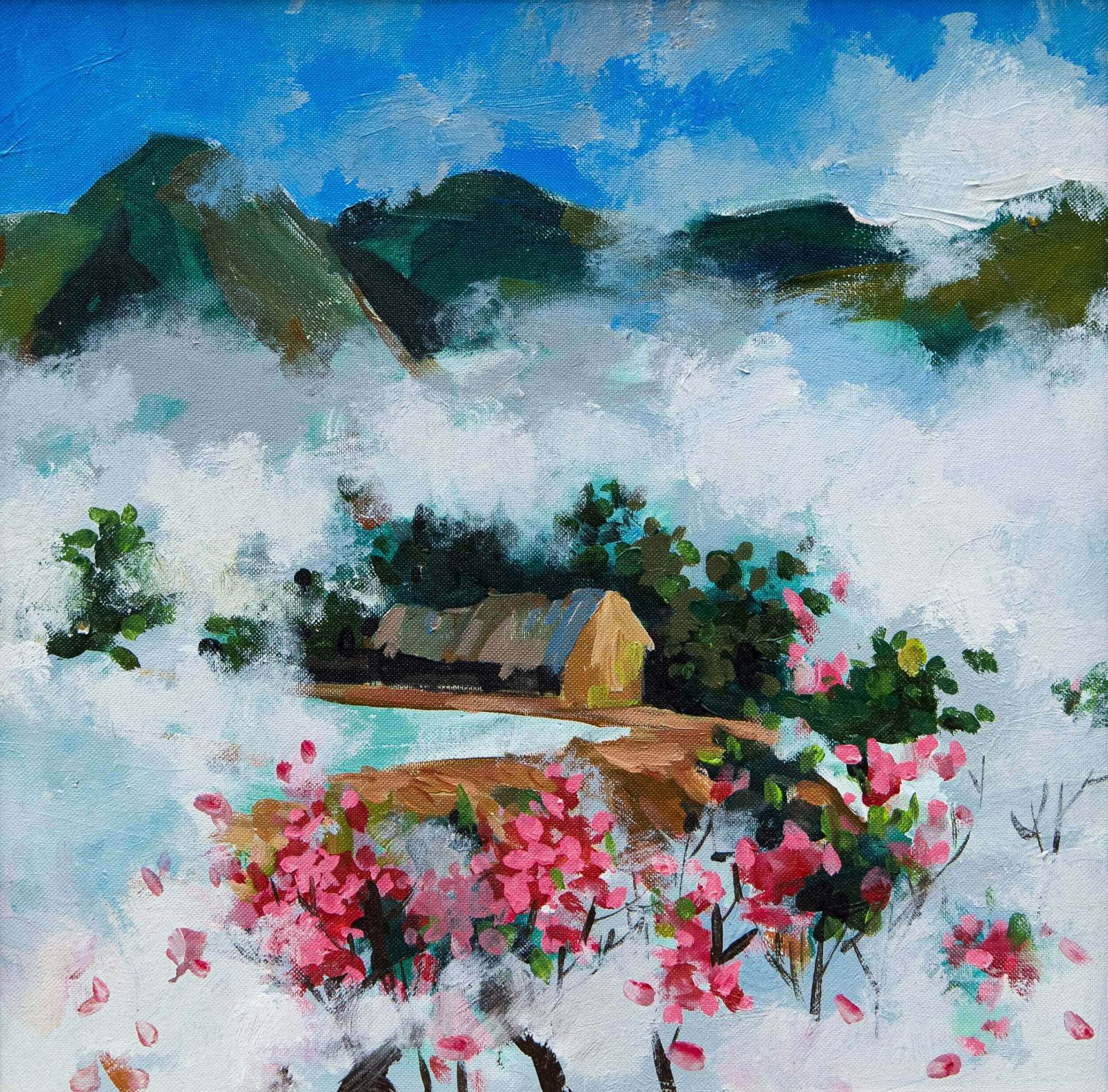 White Clouds Embrace Spring - Oil Painting By Artist Vu Manh Tan