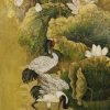 White Crane Among Lotuses II Vietnamese Lacquer Painting by Artist Do Khai