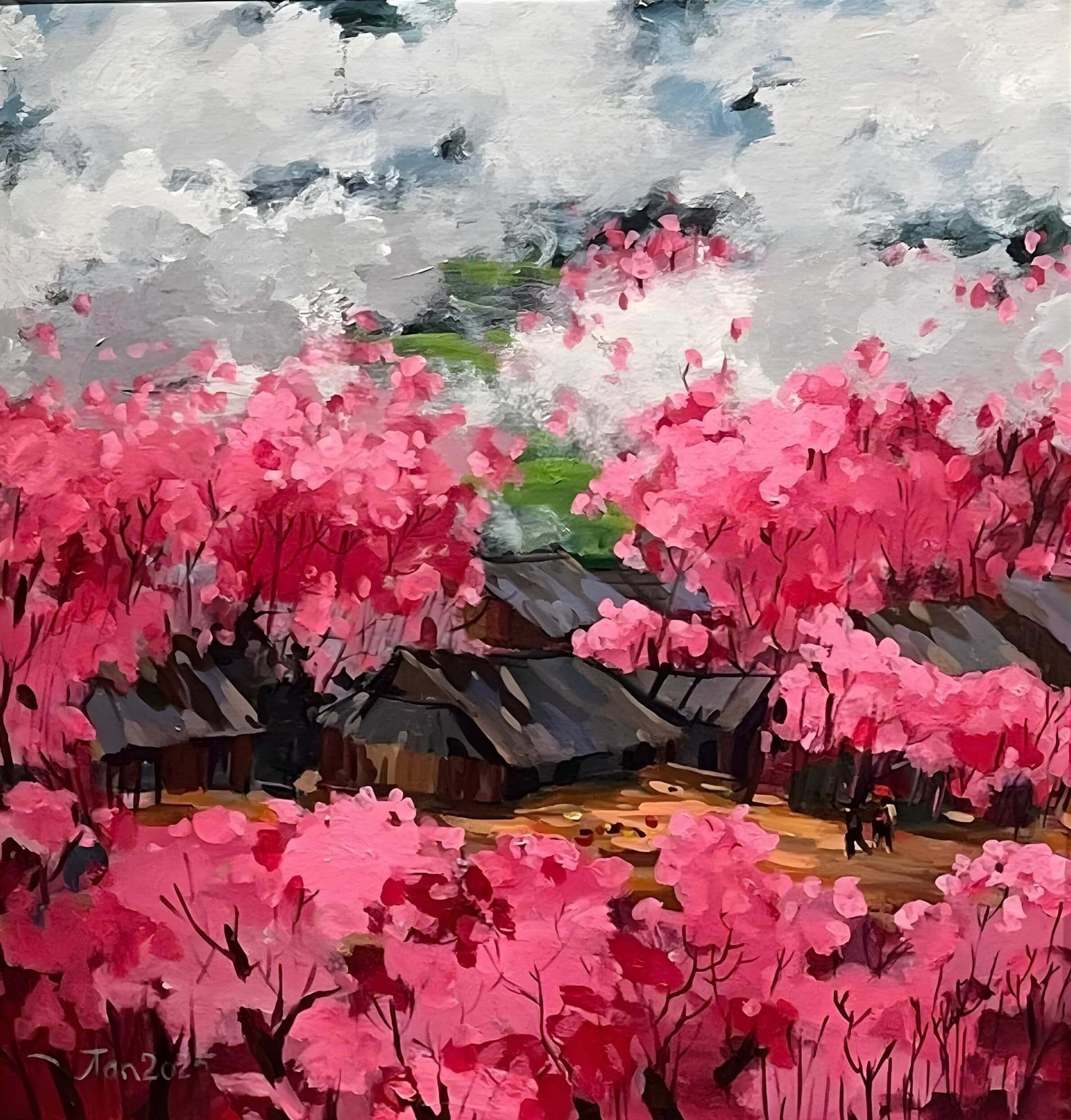 Springtime in My Village - Oil Painting By Artist Vu Manh Tan