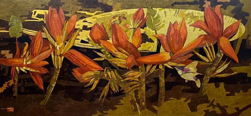 Banana Flower 03 - Vietnamese Lacquer Paintings by Artist Do Khai