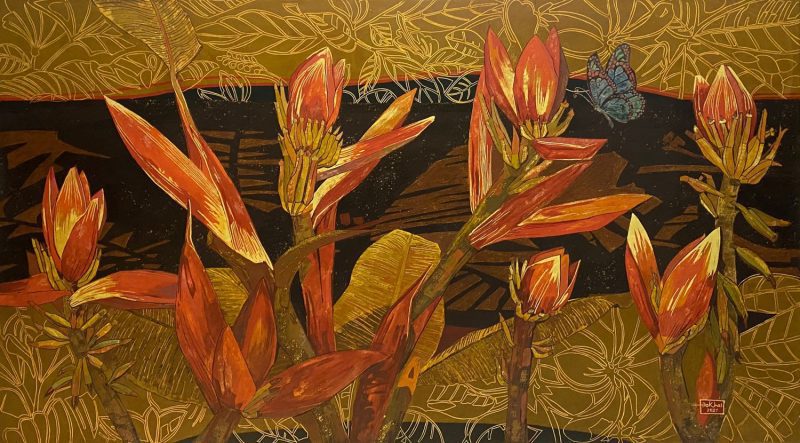 Banana Flower 04 - Vietnamese Lacquer Paintings by Artist Do Khai