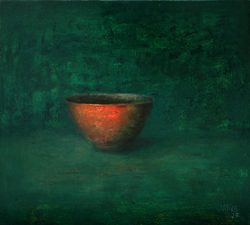 Old Bowl 48 Vietnamese Lacquer Painting by Artist Nguyen Tuan Cuong