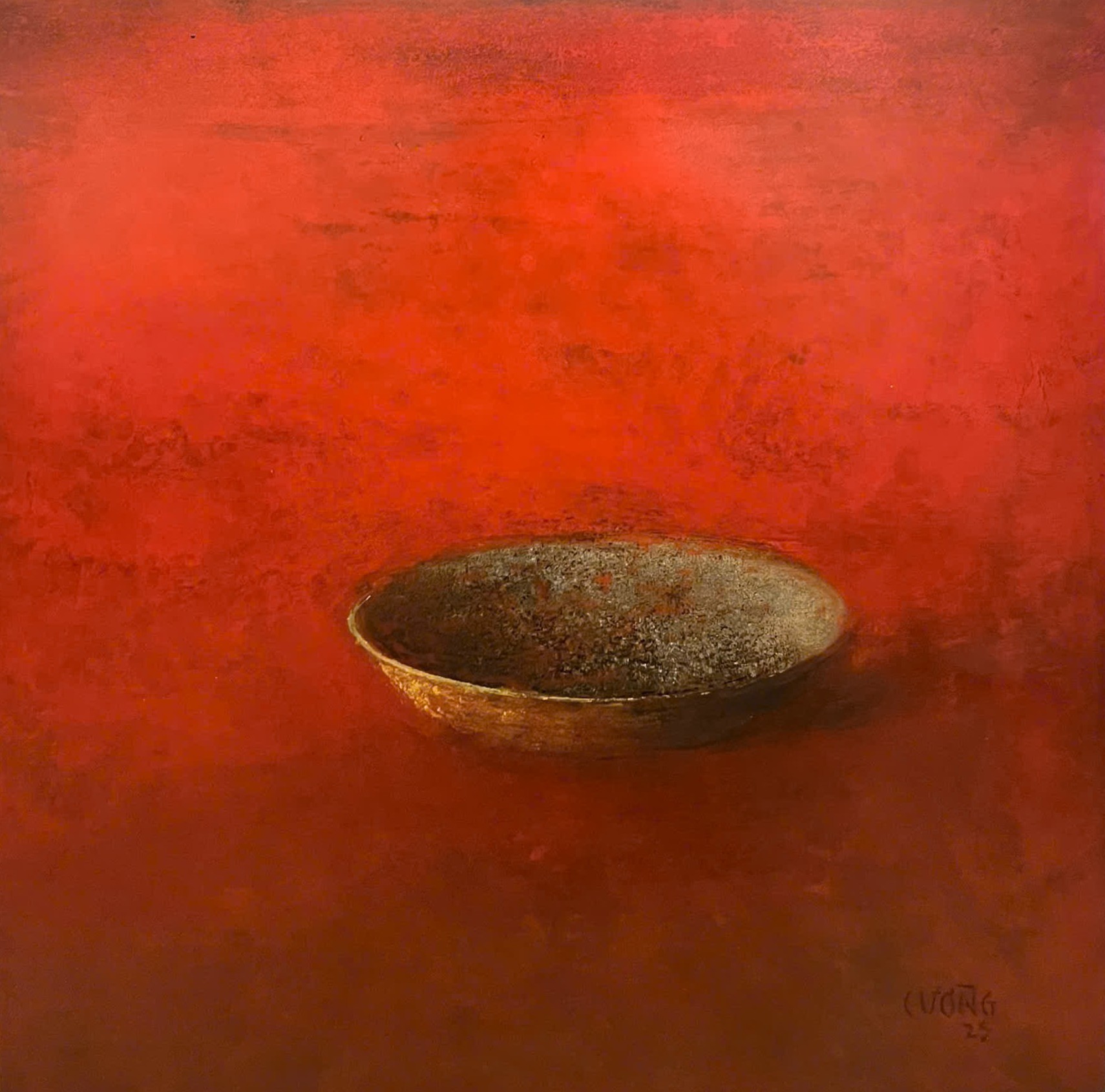 Old Bowl 50 - Vietnamese Lacquer Painting by Artist Nguyen Tuan Cuong