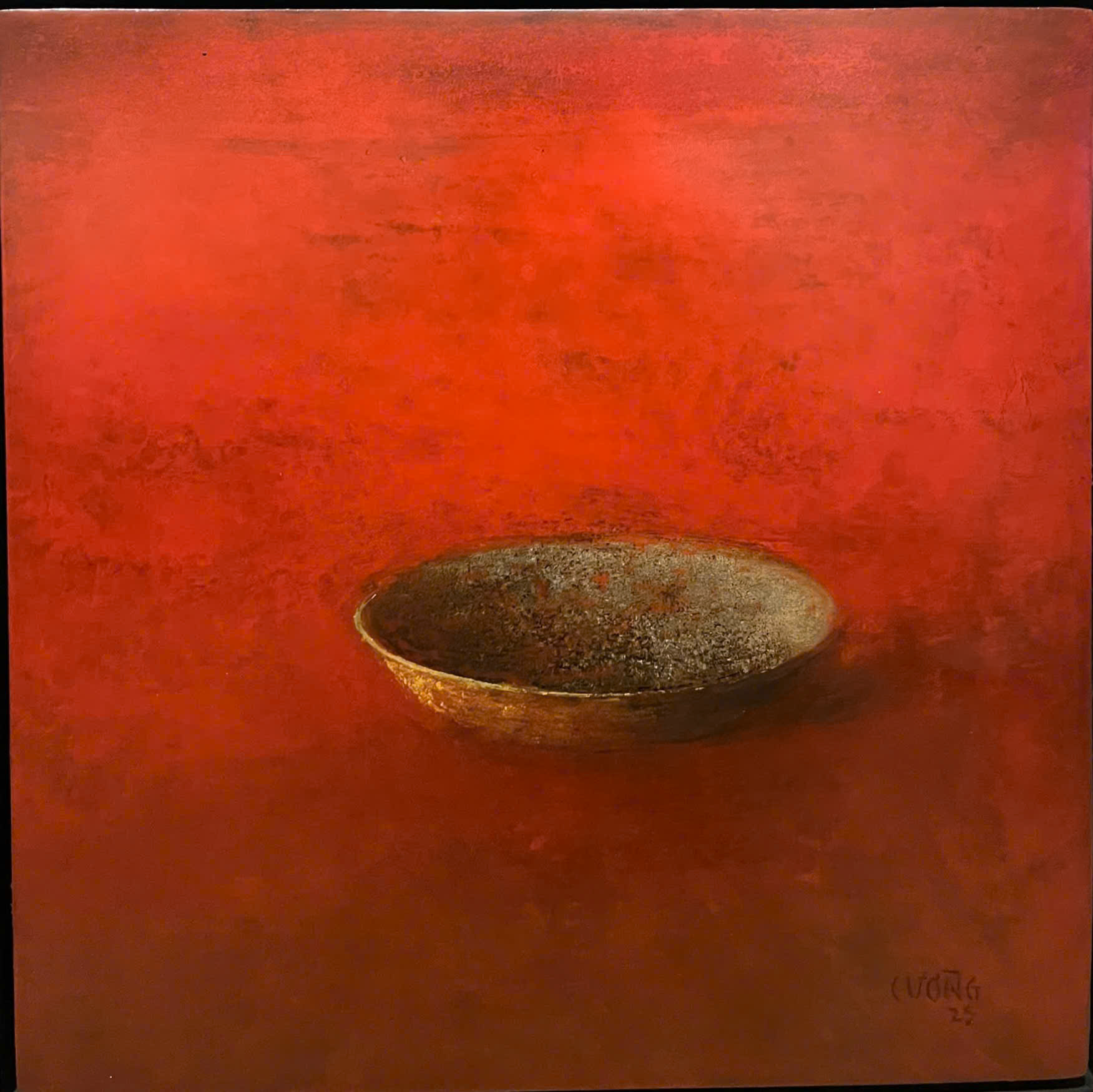 Old Bowl 50 - Vietnamese Lacquer Painting by Artist Nguyen Tuan Cuong
