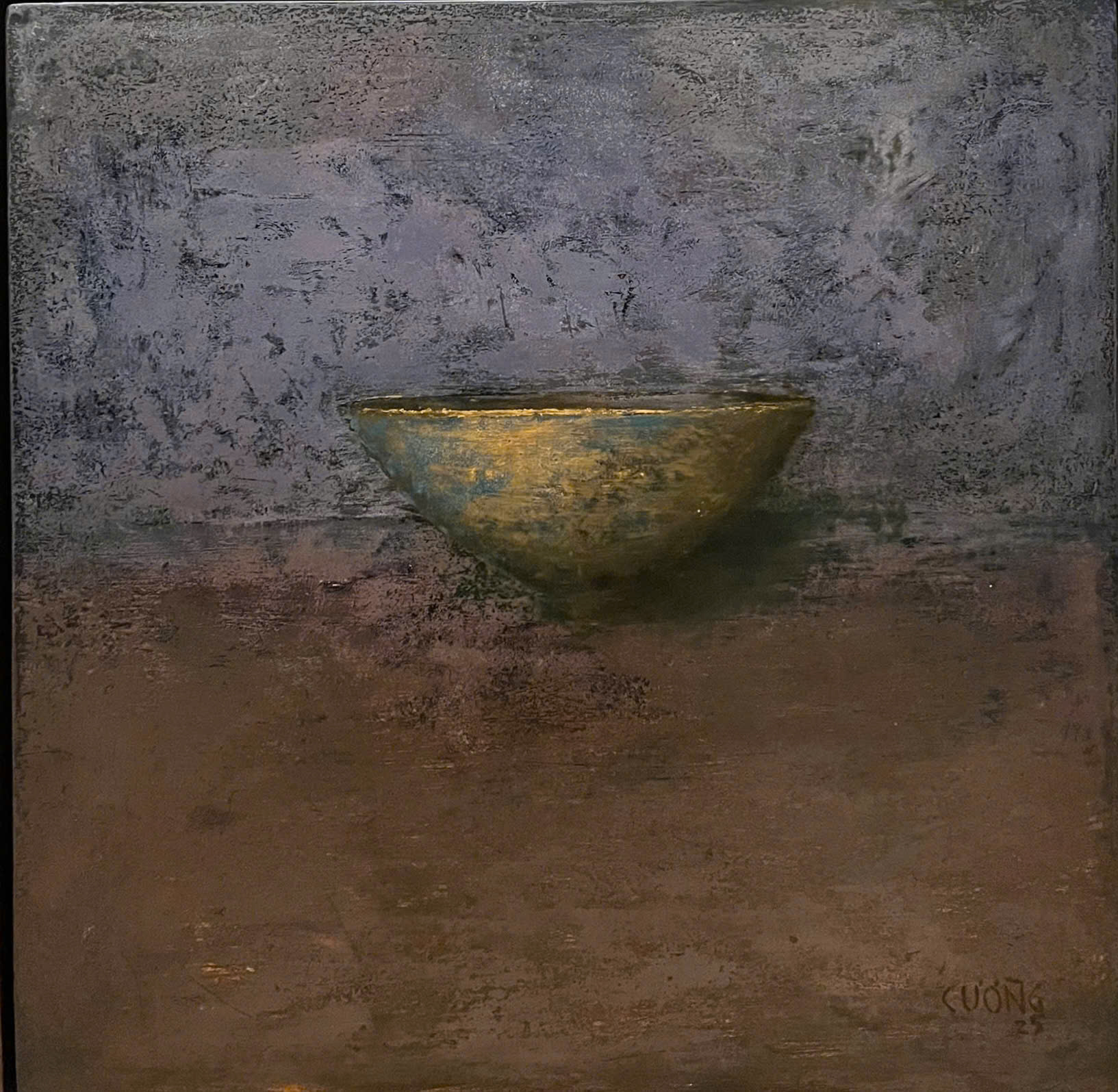 Old Bowl 51 - Vietnamese Lacquer Painting by Artist Nguyen Tuan Cuong