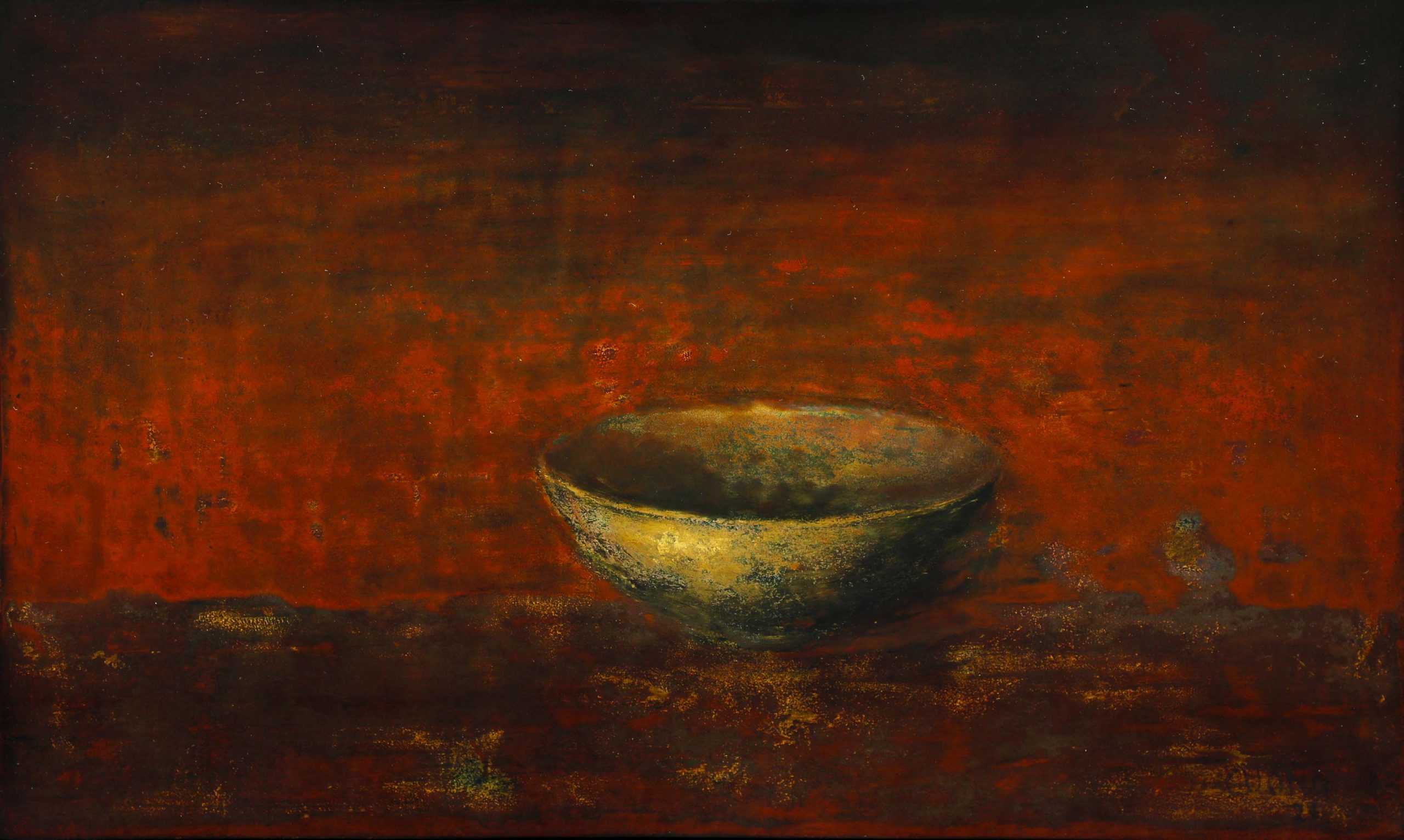 Old Bowl 54 - Vietnamese Lacquer Painting by Artist Nguyen Tuan Cuong