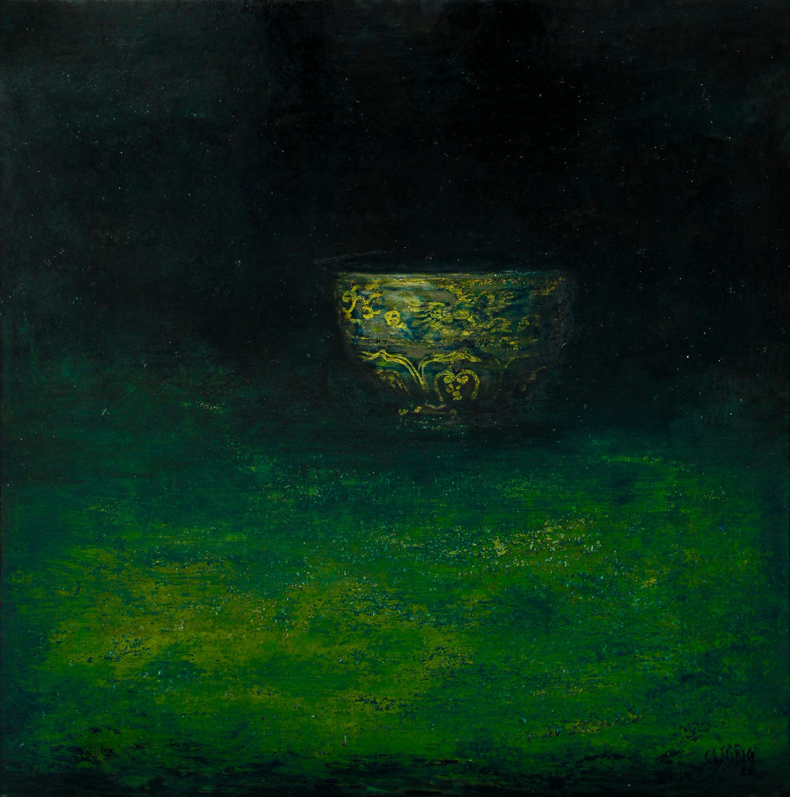 Old Bowl 55 - Vietnamese Lacquer Painting by Artist Nguyen Tuan Cuong
