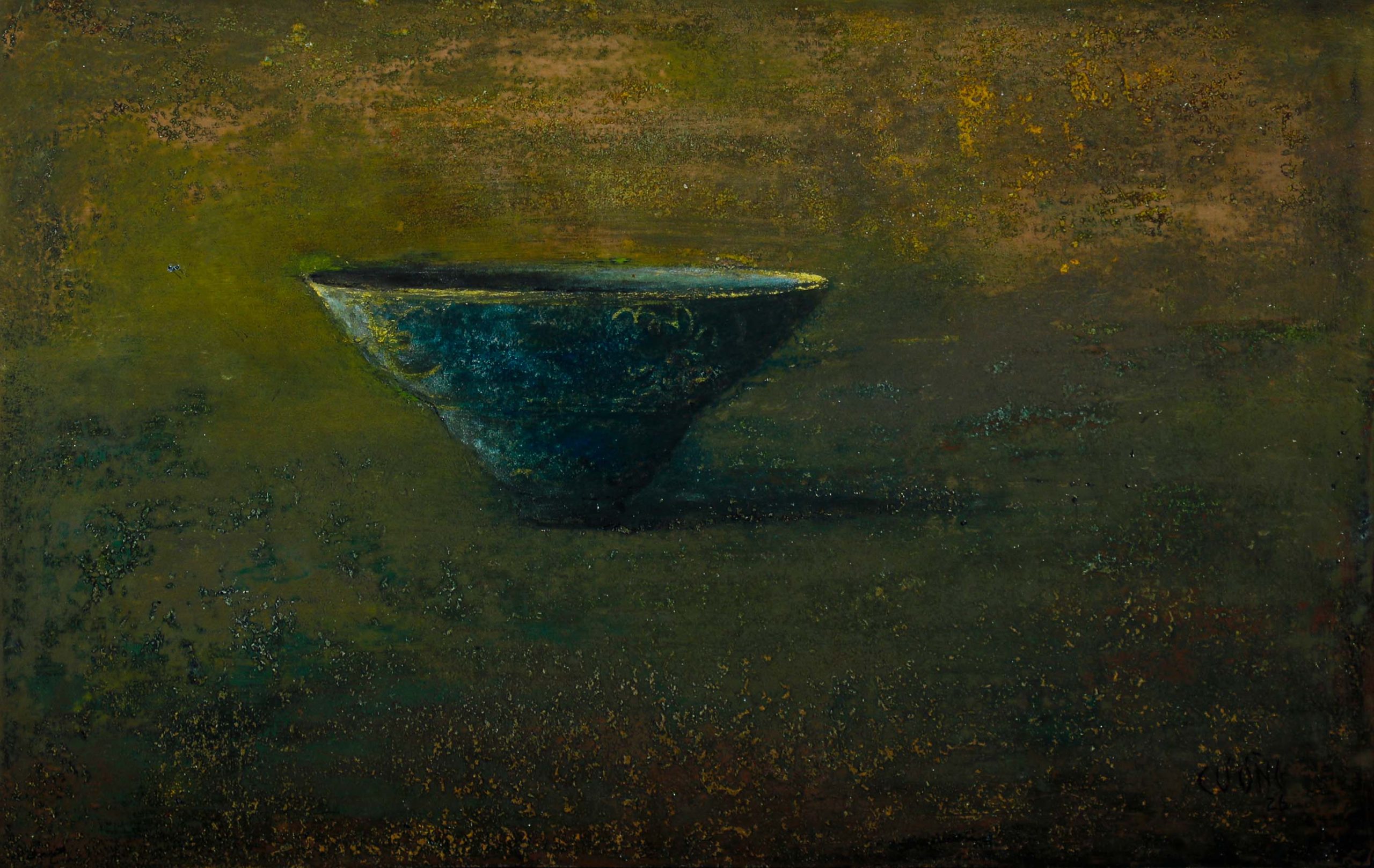 Old Bowl 56 - Vietnamese Lacquer Painting by Artist Nguyen Tuan Cuong