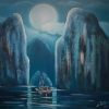 Bay in the Moonlight - Vietnamese Oil Painting by Artist Hoang A Sang