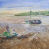 The Wharf Vietnamese Watercolor Painting By Artist Nguyen Phuong