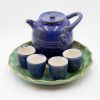 Blue Crystalline Tea Pot and Cups Full Set