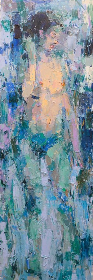 Blue Nude II - Vietnamese Oil Painting by Artist Danh Cuong