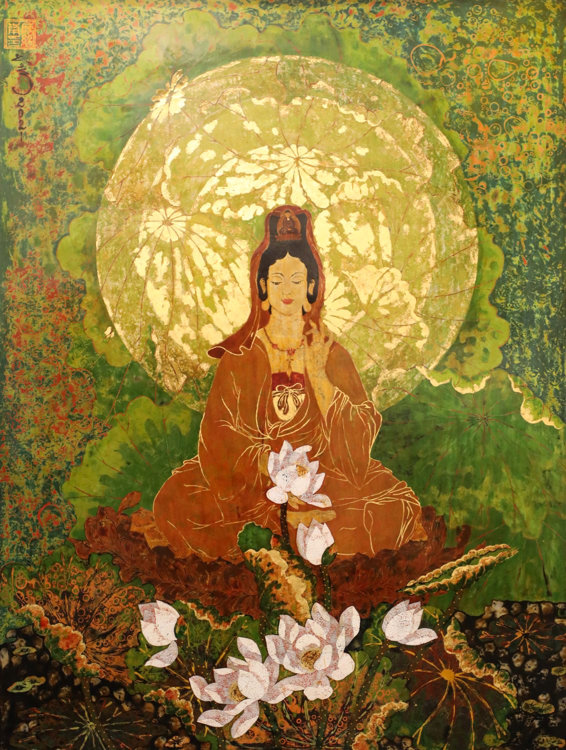 Bodhisattva - Vietnamese Lacquer Painting by Artist Tran Thieu Nam