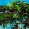 Village Silhouette - Oil Painting By Artist Vu Manh Tan