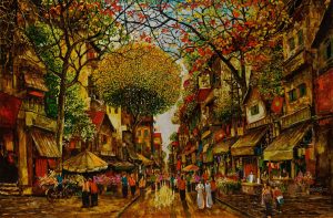 Morning Light - Vietnamese Lacquer Painting by Artist Giap Van Tuan