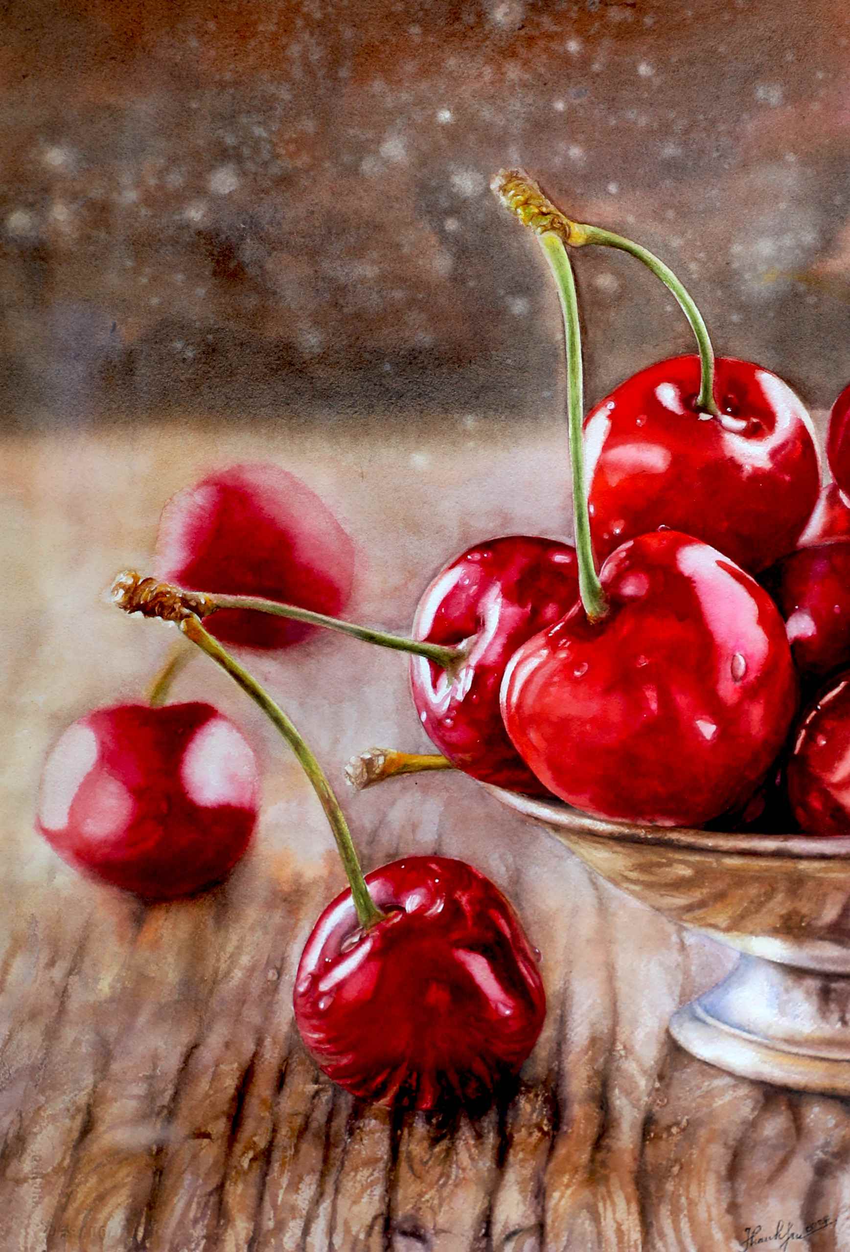 Cherry Blossom Vietnamese Watercolor Painting by Artist Thanh Ha