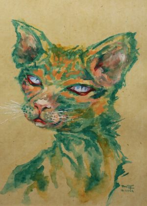 Cat II - Vietnamese Watercolor Painting by Artist Mai Huy Dung