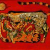 Cat of Wealth I - Vietnamese Lacquer Painting by Artist Tran Thieu Nam
