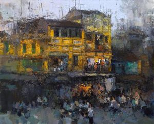 Cau Go Street - Vietnamese Oil Painting by Artist Pham Hoang Minh