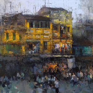 Cau Go Street - Vietnamese Oil Painting by Artist Pham Hoang Minh