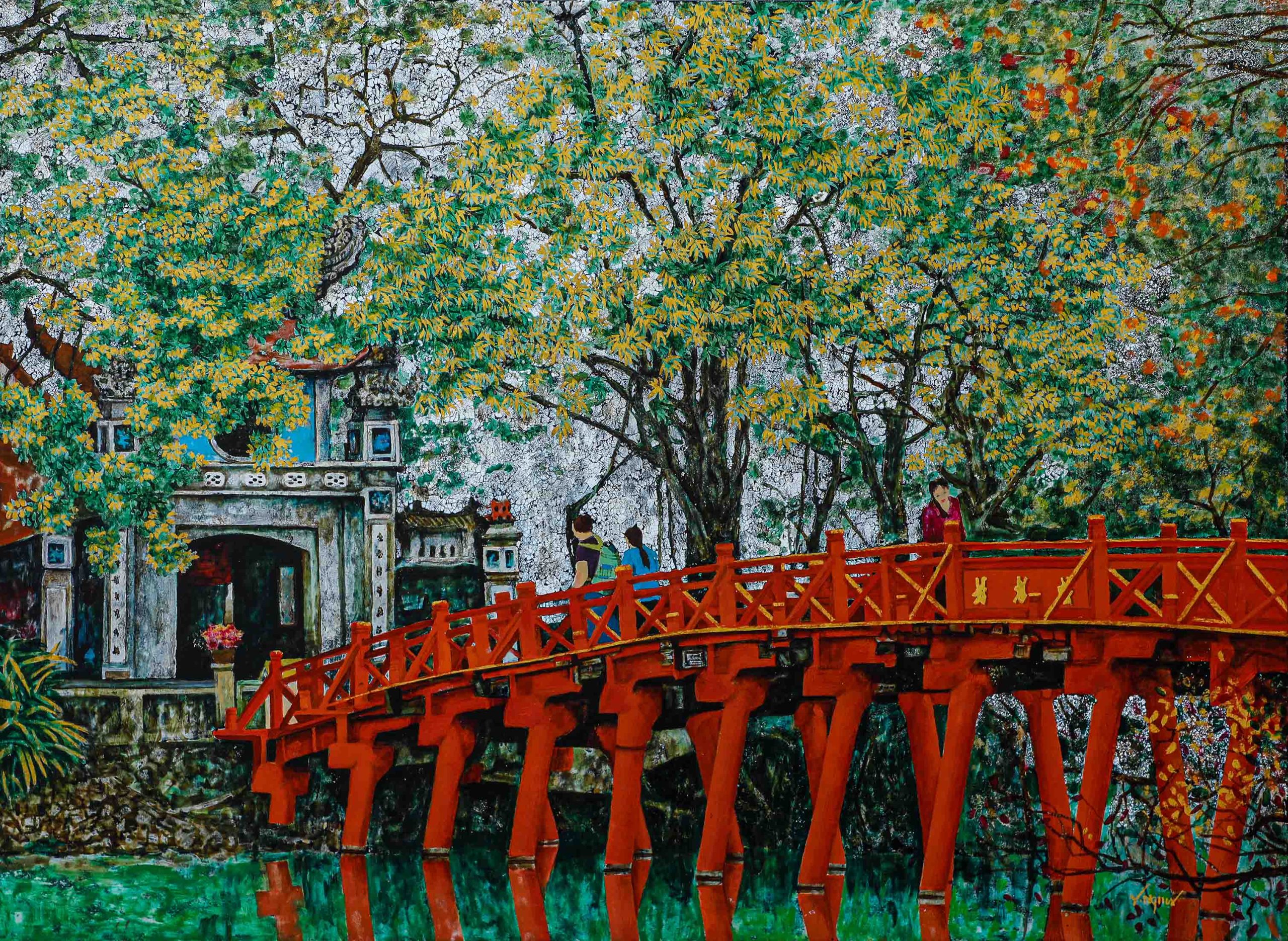 The Huc Bridge III - Lacquer Painting by Artist Nguyen Van Nghia