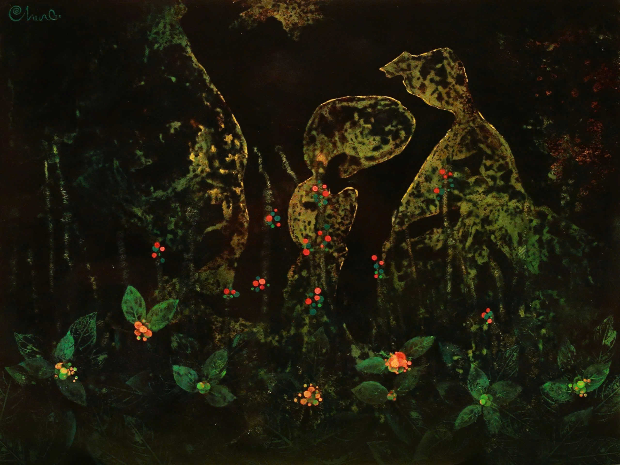 Stories of the Highlands - Vietnamese Lacquer Painting by Artist Nguyen Thanh Chung