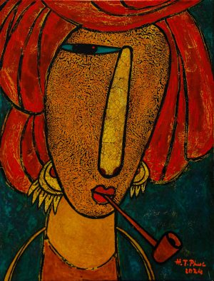 Ethnic Portrait I - Vietnamese Lacquer Painting by Artist HT Phuc