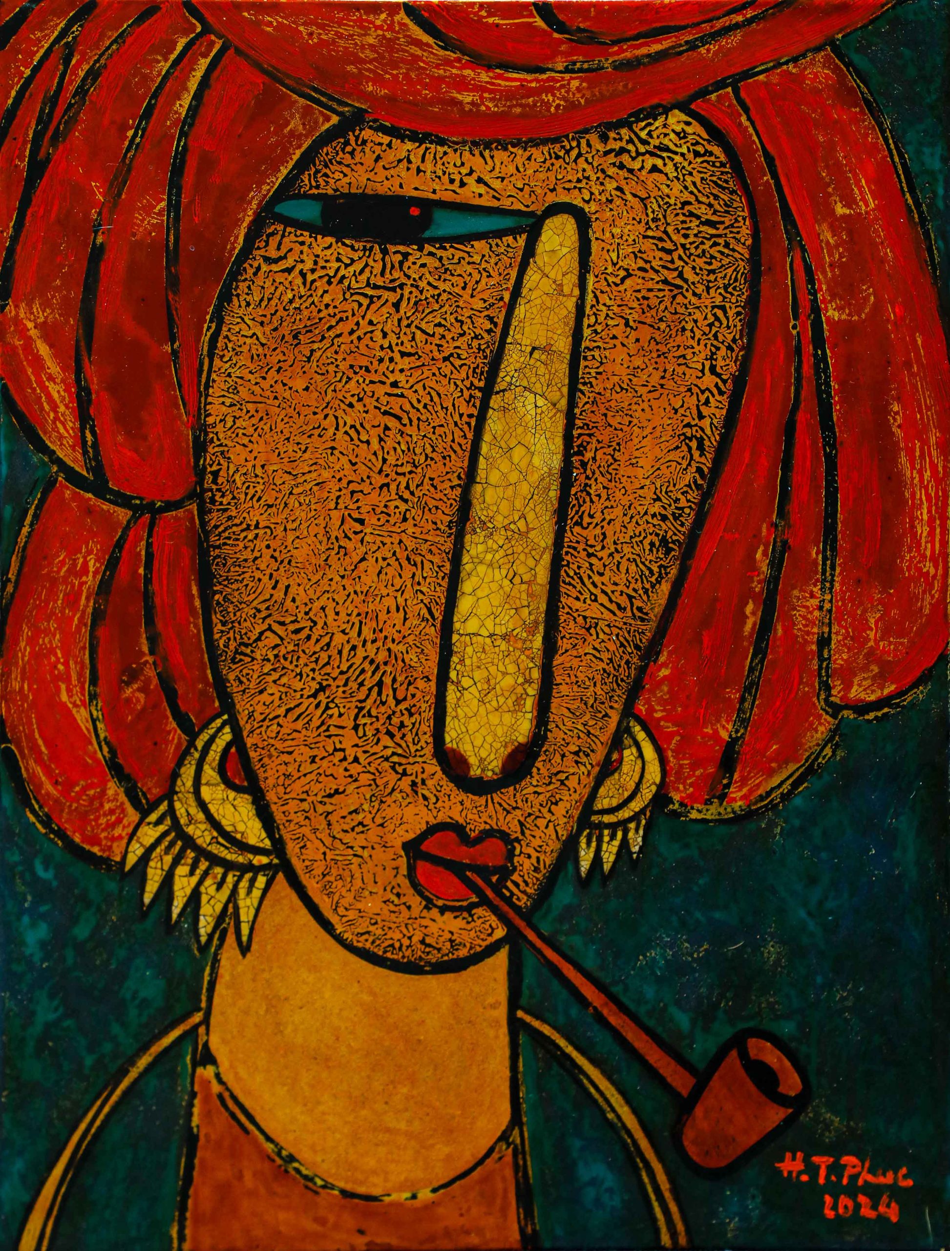 Ethnic Portrait I - Vietnamese Lacquer Painting by Artist HT Phuc