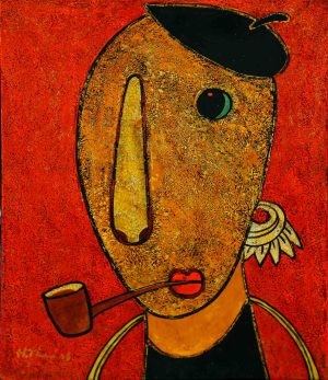 Ethnic Portrait II - Vietnamese Lacquer Painting by Artist HT Phuc