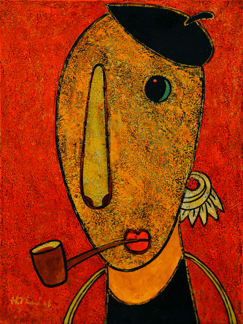 Ethnic Portrait II - Vietnamese Lacquer Painting by Artist HT Phuc