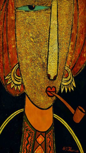 Ethnic Portrait III - Vietnamese Lacquer Painting by Artist HT Phuc