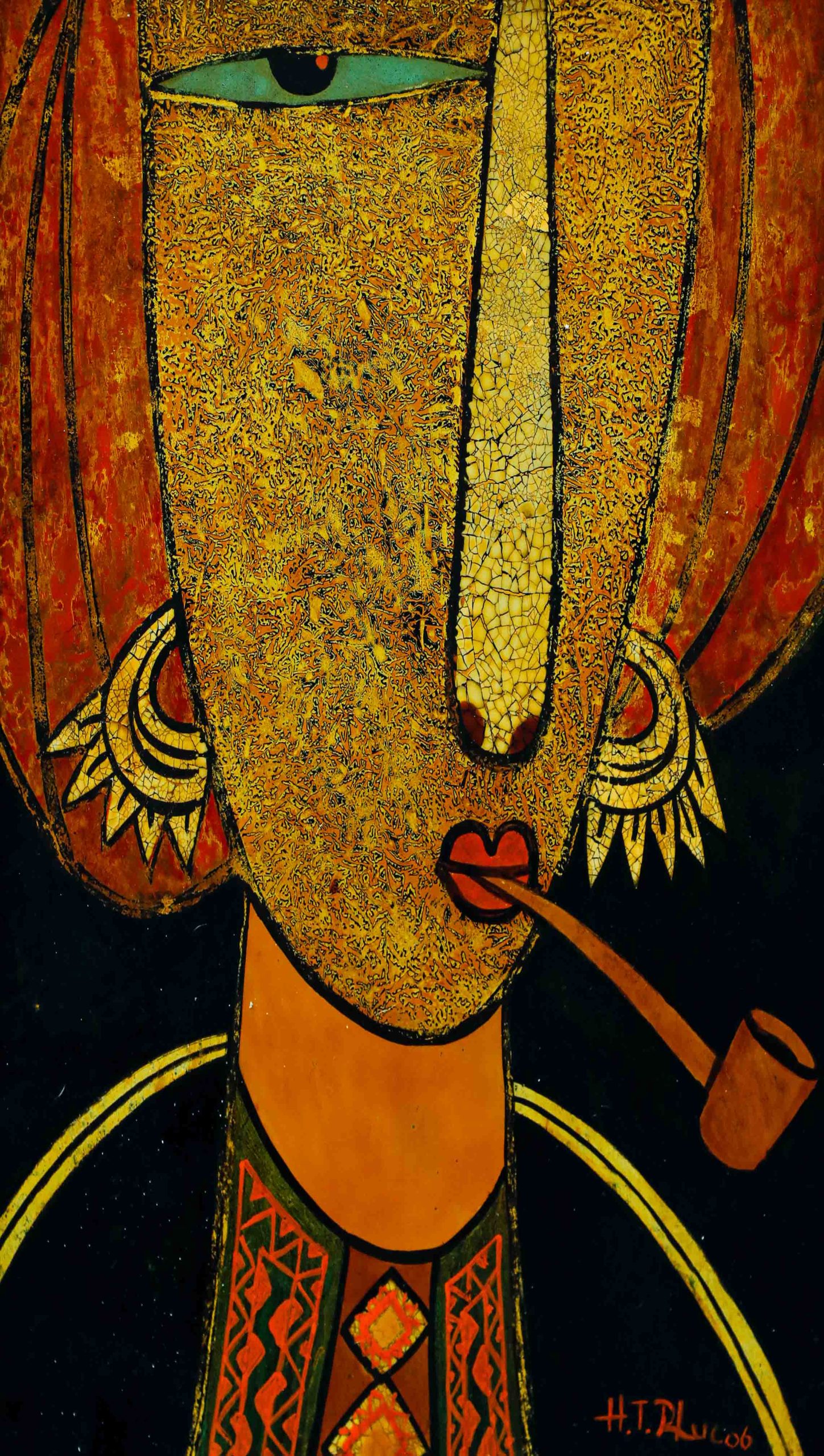 Ethnic Portrait III - Vietnamese Lacquer Painting by Artist HT Phuc