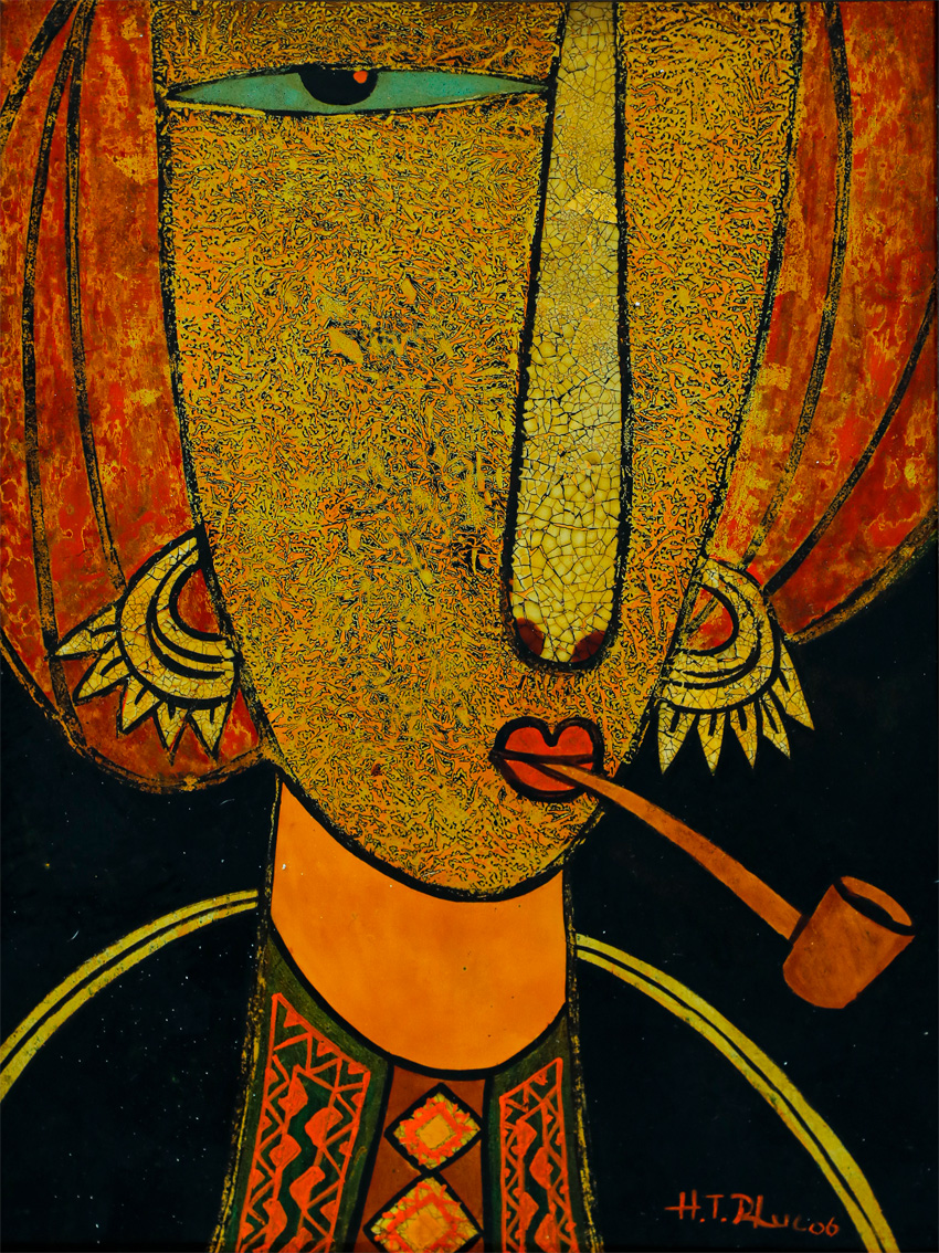 Ethnic Portrait III - Vietnamese Lacquer Painting by Artist HT Phuc