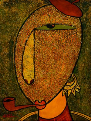 Ethnic Portrait IV - Vietnamese Lacquer Painting by Artist HT Phuc