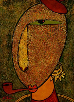 Ethnic Portrait IV - Vietnamese Lacquer Painting by Artist HT Phuc