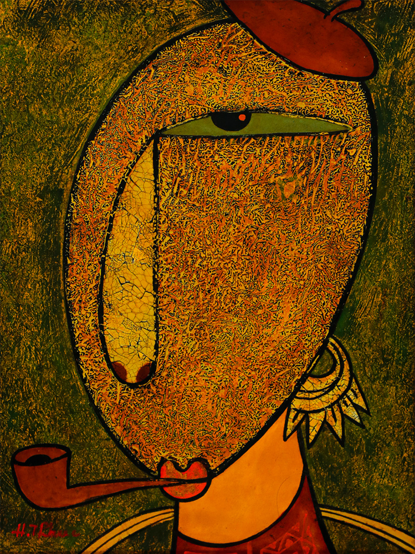 Ethnic Portrait IV - Vietnamese Lacquer Painting by Artist HT Phuc