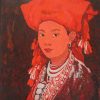 Red Dao Lady - Lacquer Painting by Artist Hoang Hoan