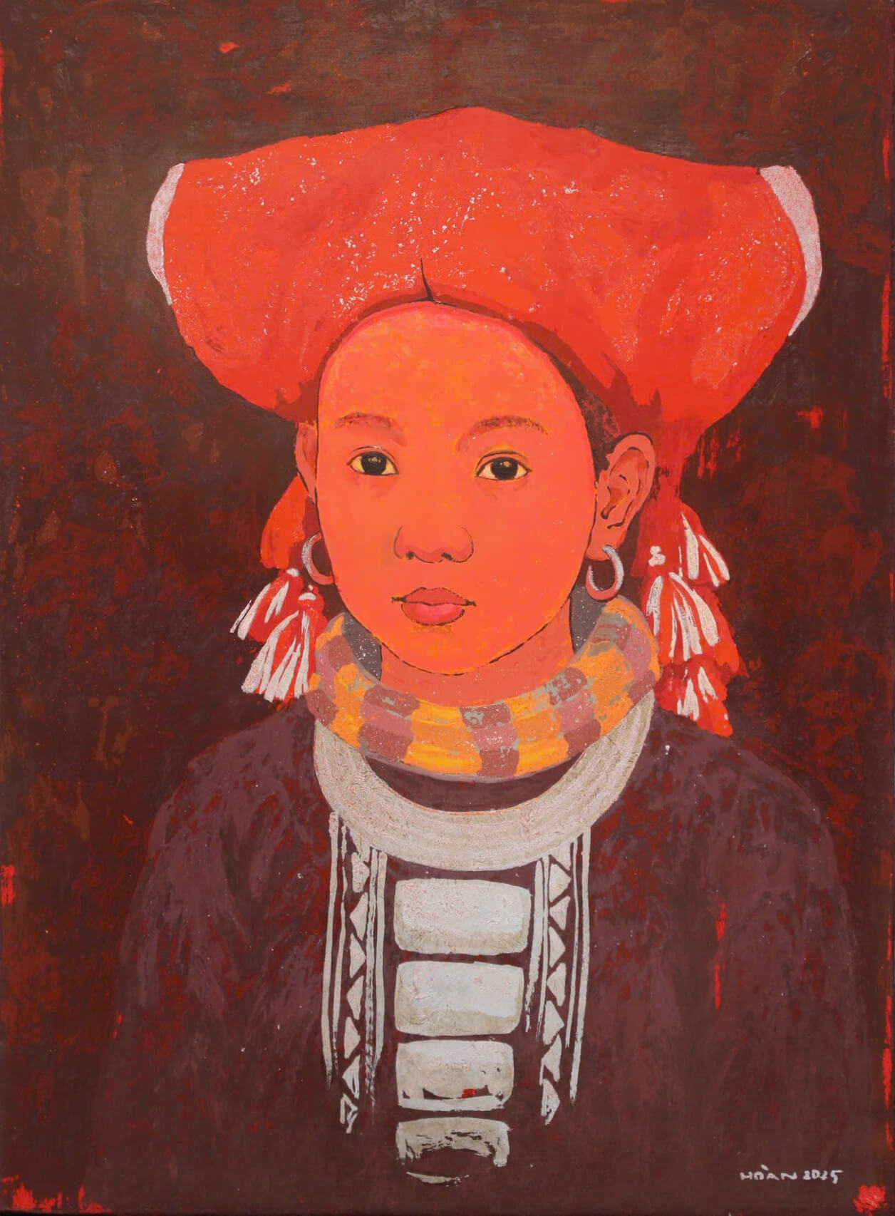 Red Dao Lady VI - Lacquer Painting by Artist Hoang Hoan