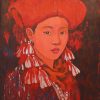 Red Dao Lady VIII - Lacquer Painting by Artist Hoang Hoan