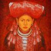 Red Dao Lady VIII - Lacquer Painting by Artist Hoang Hoan