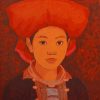 Red Dzao Lady Portrait IV - Vietnamese Lacquer Painting by Artist Hoang Hoan