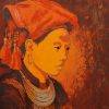 Red Dzao Lady Portrait I - Vietnamese Lacquer Painting by Artist Hoang Hoan